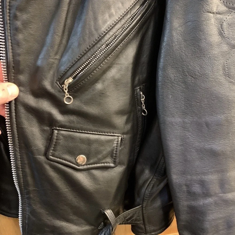 Vtg Open Road Black Leather Jacket Harley Davidson Wings Patch Men’s Sz 46 XL
